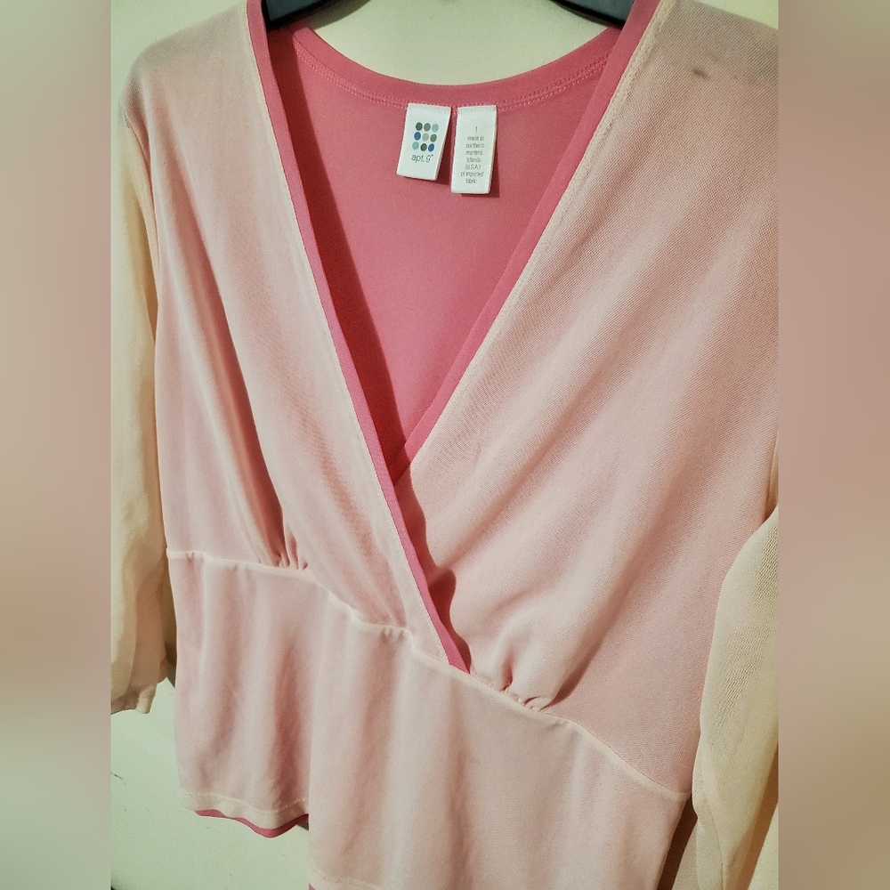 Y2k Double Mesh Baby Pink V Neck Top Large - Picture 2 of 9